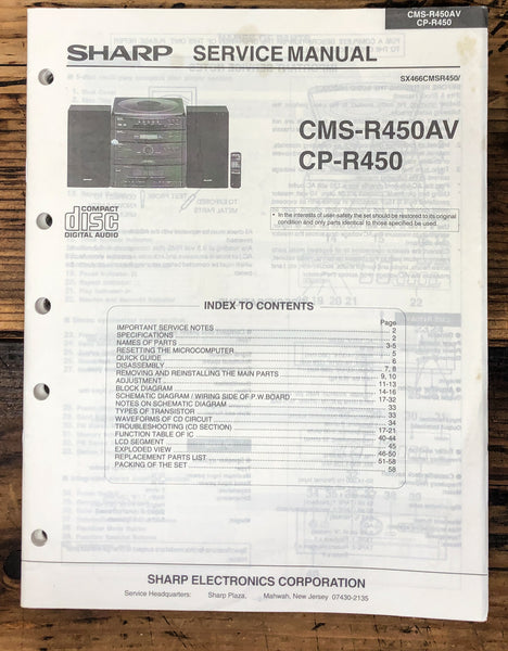 Sharp CMS-R450AV CP-R450 Stereo Service Manual *Original*
