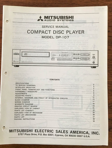 Mitsubishi DP-107 CD PLAYER Service Manual *Original* #2