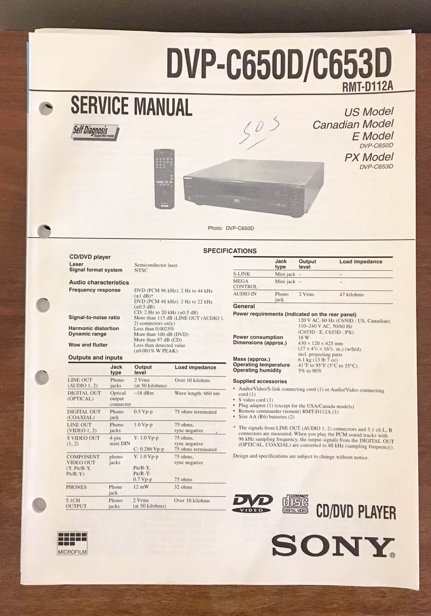 Sony DVP-C650D C653D CD DVD Player  Service Manual *Original*