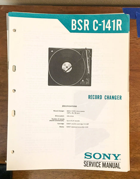 Sony / BSR C-141R Turntable / Record Player Service Manual *Original*