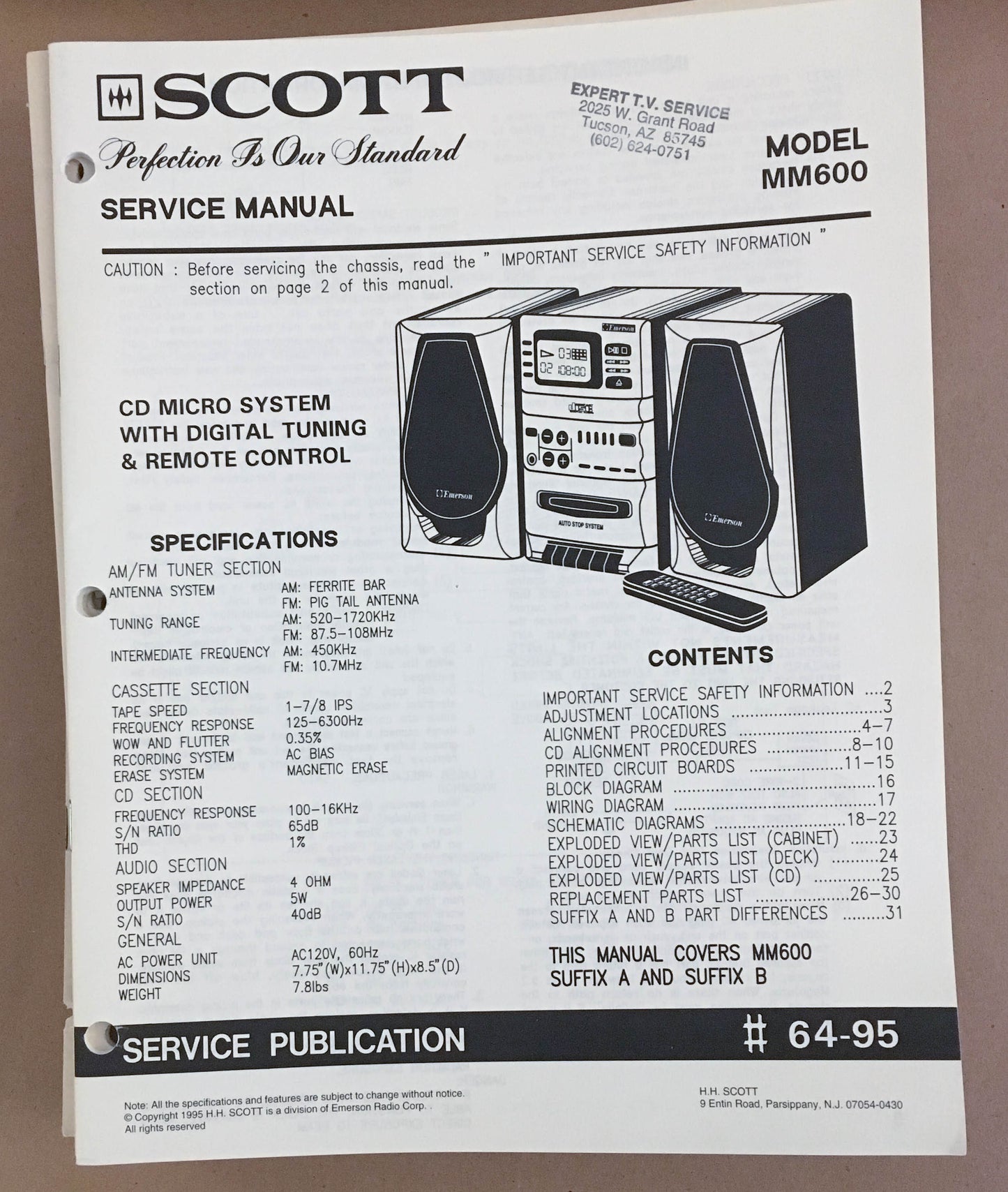Scott MM600 Stereo System  Service Manual *Original*