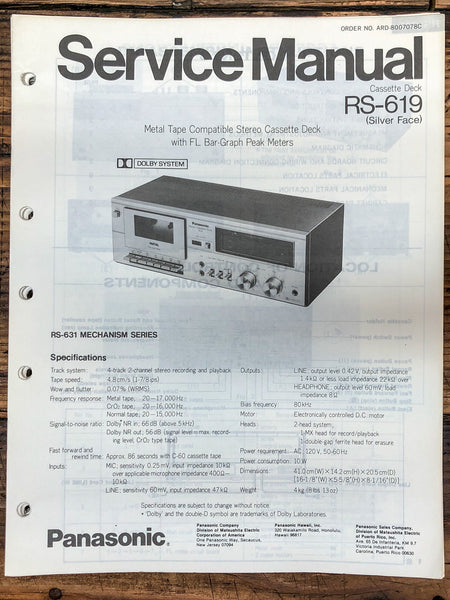 Panasonic RS-619 Tape Recorder  Service Manual *Original*