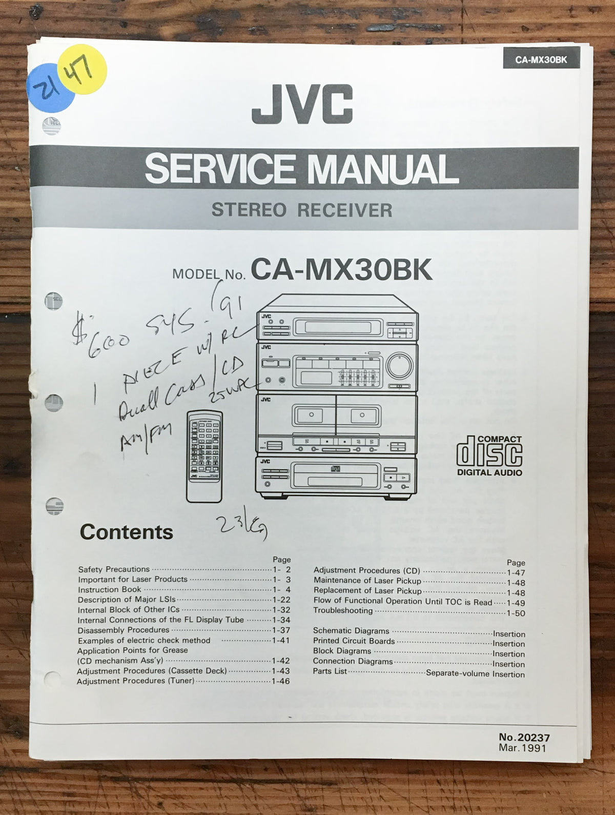 JVC CA-MX30 Stereo  Service Manual *Original*