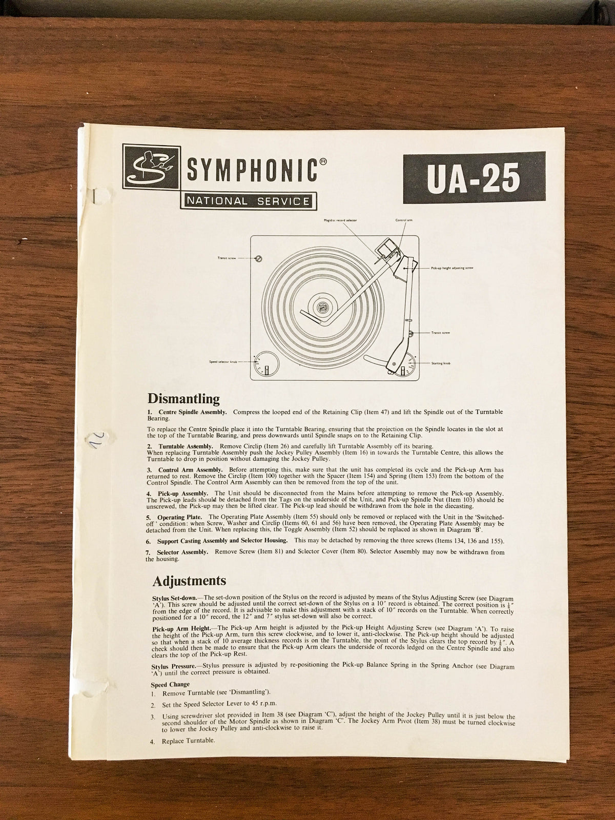 Symphonic UA-25  Service Manual *Original*