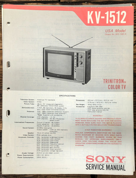 Sony KV-1512 TV  Service Manual *Original*