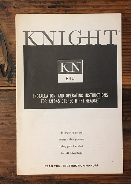 Knight KN 845 Headset / Headphone Service Manual *Original*