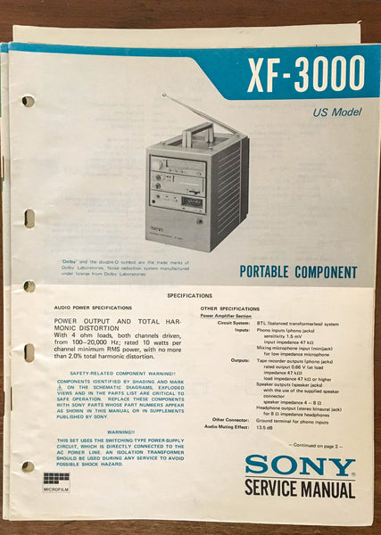 Sony XF-3000 Stereo / Radio  Service Manual *Original*