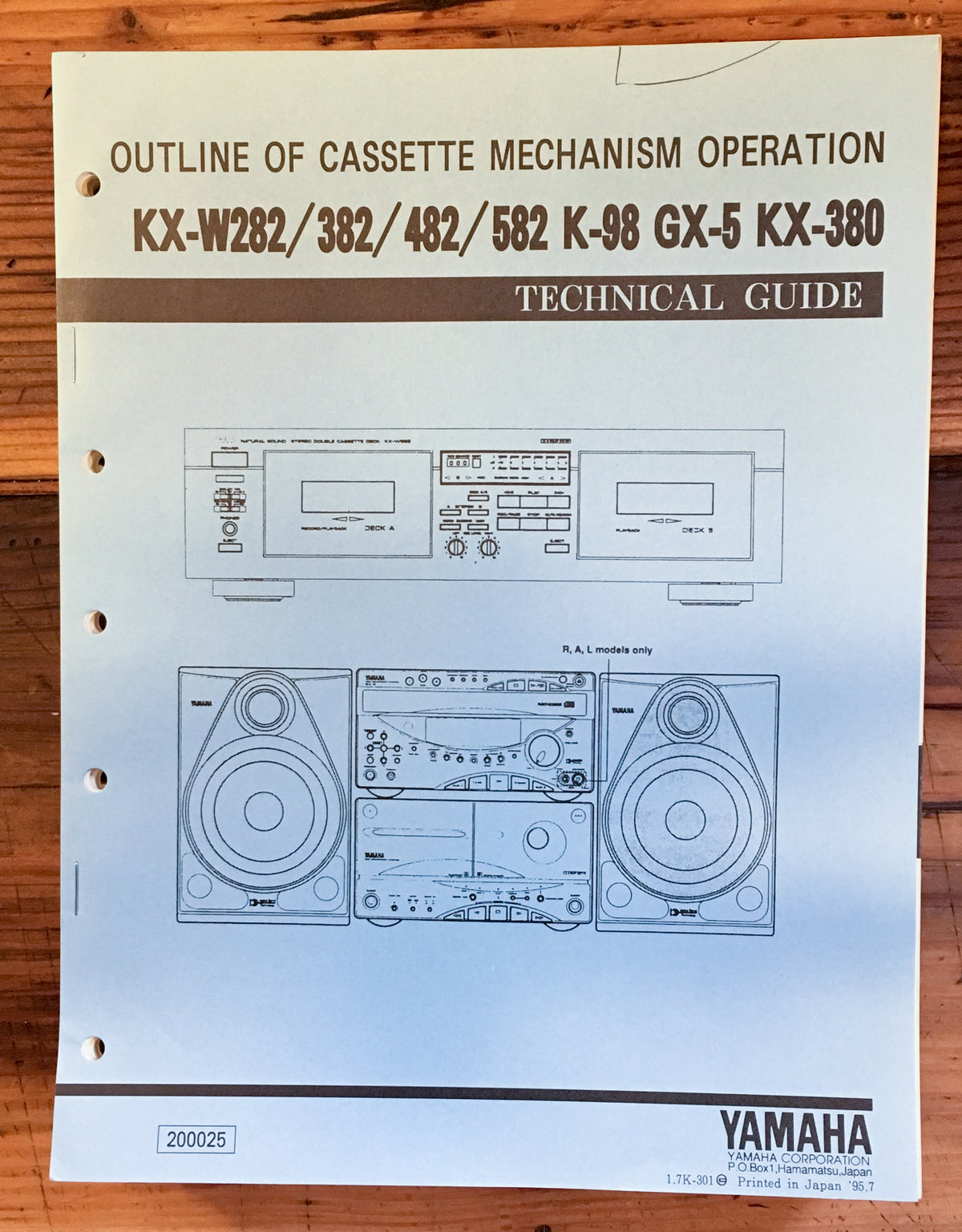 Yamaha KX-W282 -382 -482 -582 -98 KX-380 Cassette Service Manual *Original*