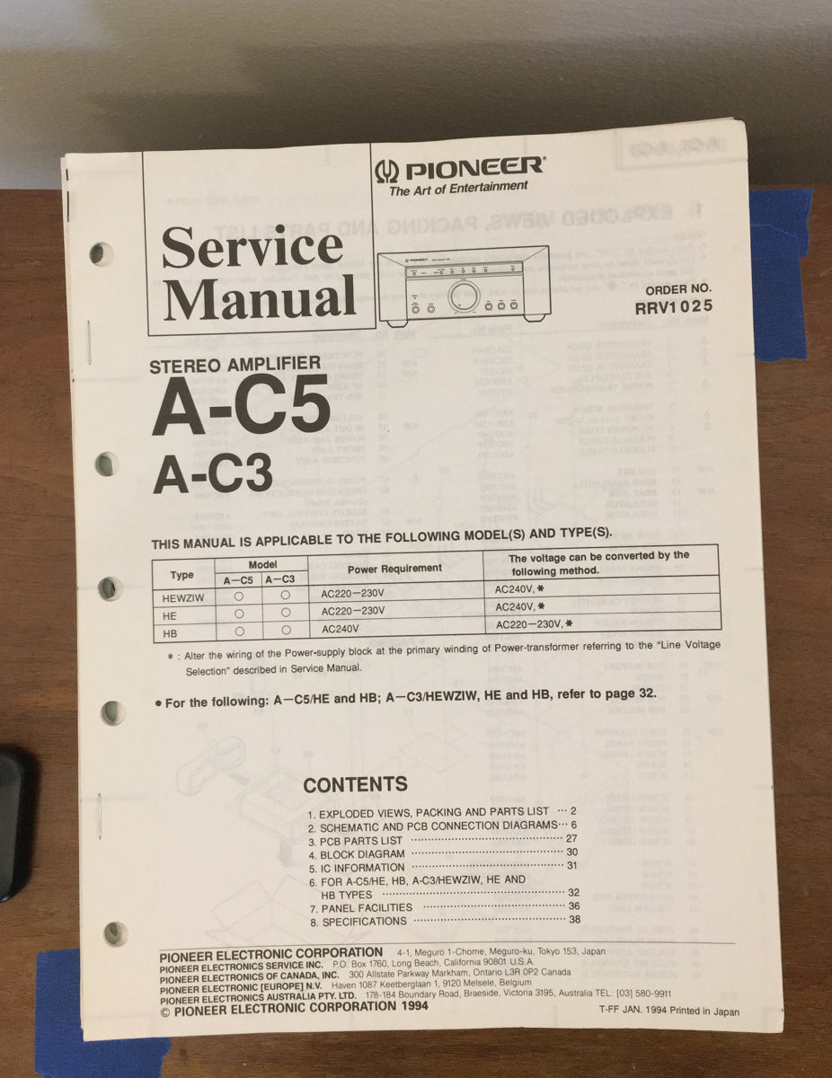Pioneer AC-5 / AC-3 Amplifier Service Manual *Original*