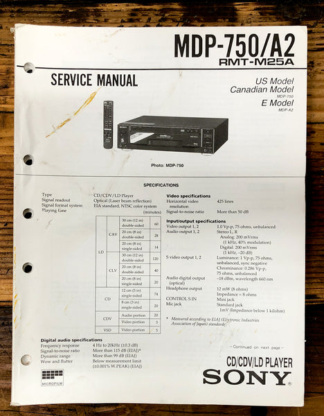 Sony MDP-750 MDP-A2 MD MiniDisc Recorder  Service Manual *Original*