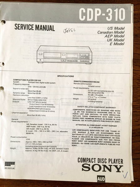 Sony CDP-310  Service Manual *Original*