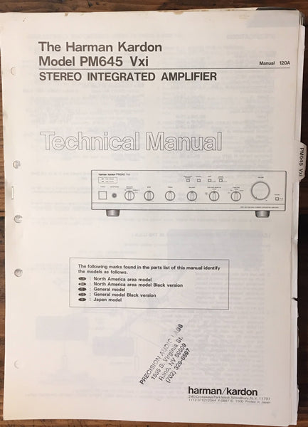 Harman Kardon HK 645 Vxi PM-645 Vxi Amplifier Service Manual *Original*