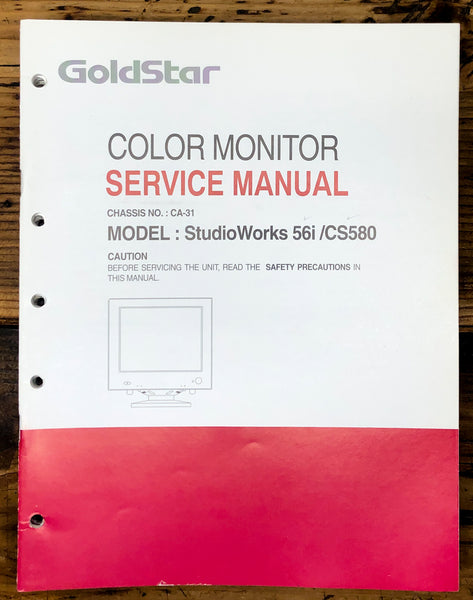 Goldstar CA-31 Studioworks 56i CS580 Color Monitor Service Manual *Original*