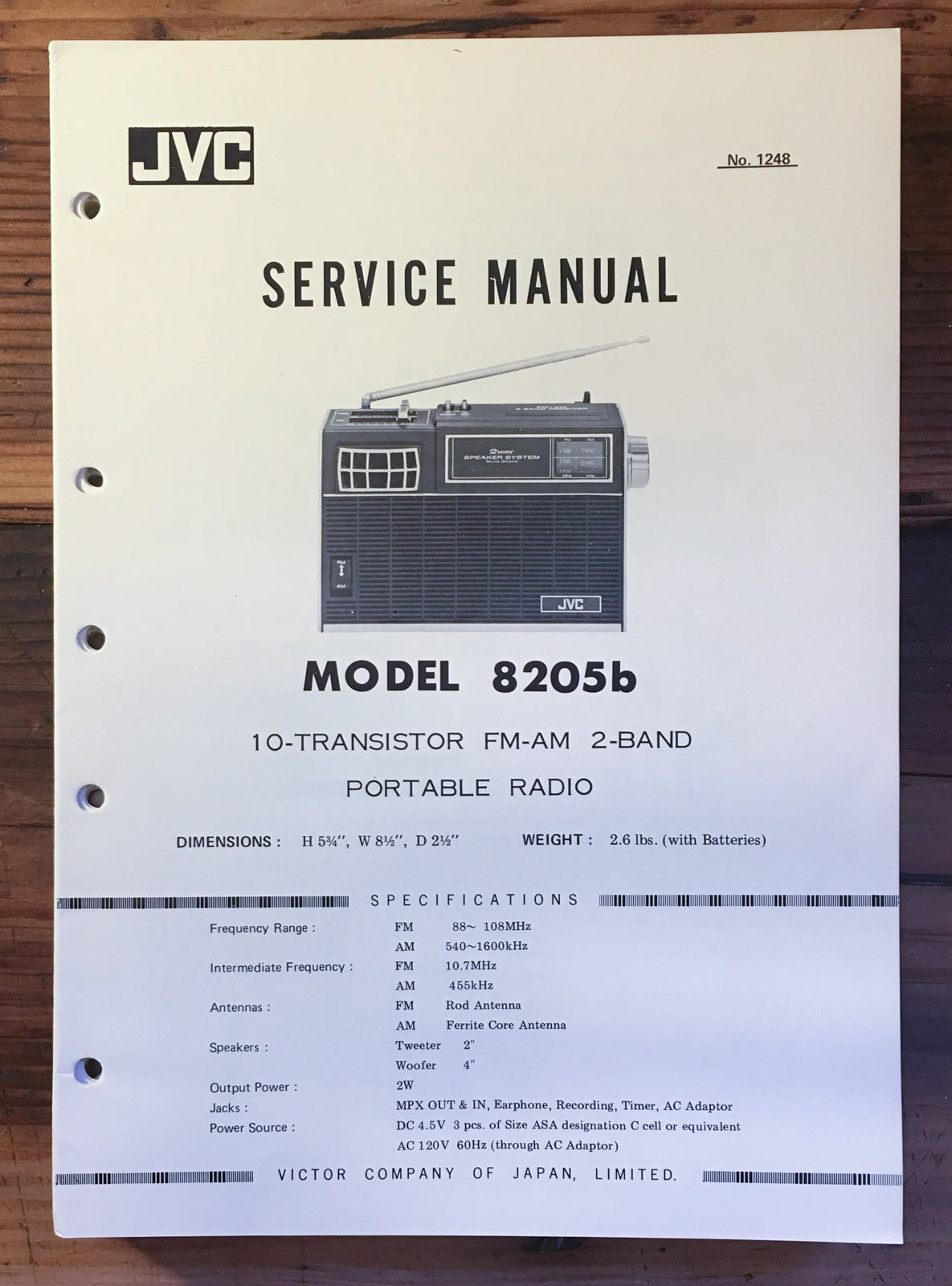 JVC Model 8205B 8205 B Radio Service Manual *Original*