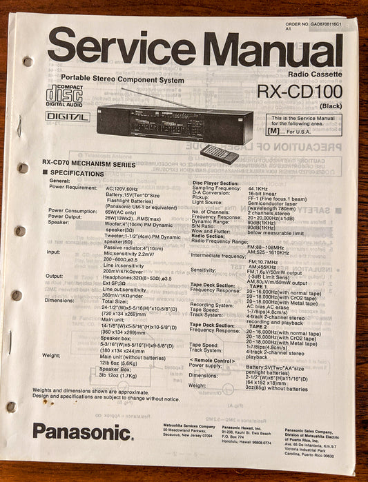 Panasonic RX-CD100 Radio Cassette Service Manual *Original*