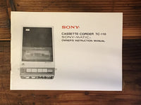 Sony  TC-110 Tape Recorder Owners / Operating Manual *Original*