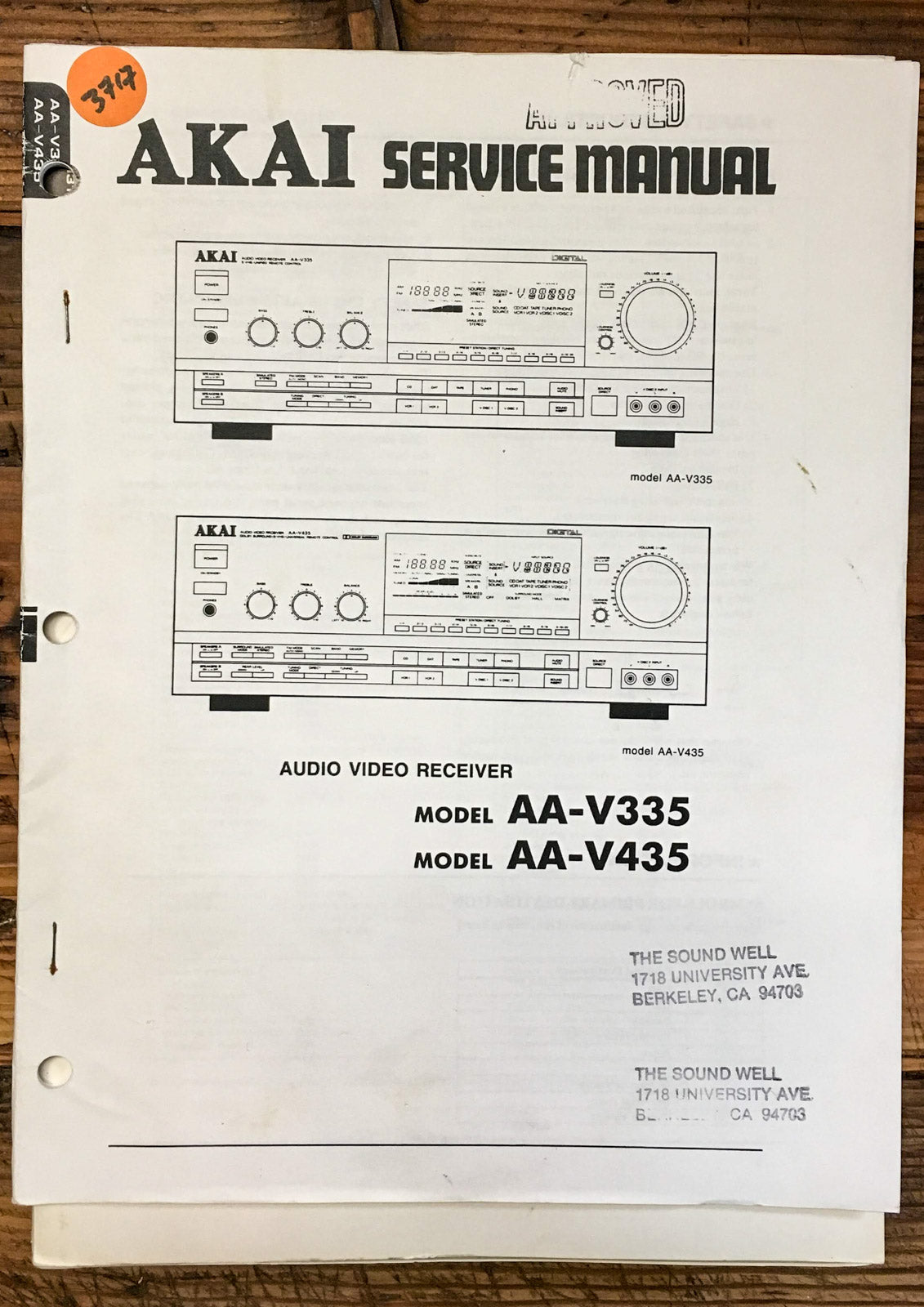 Akai AA-V335 AA-V435 Receiver  Service Manual *Original*