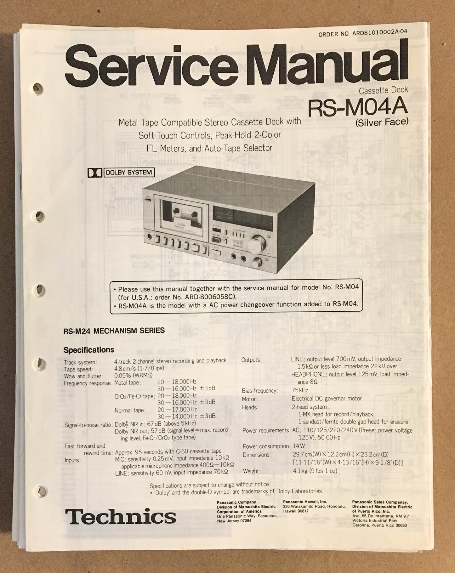Technics / Panasonic RS-M04A   Service Manual *Original*