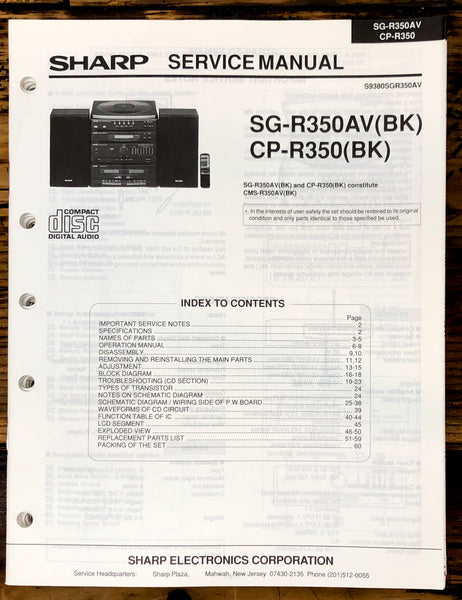 Sharp SG-R350AV CP-R350 Stereo Service Manual *Original*