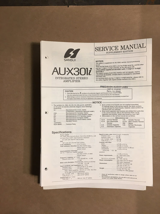 Sansui AU-X301i AU-X301 i Amplifier Service Manual *Original*