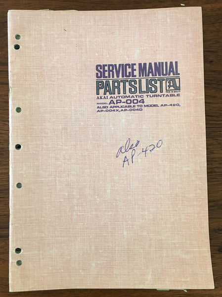 Akai AP-4 Record Player Turntable Service Manual *Original*