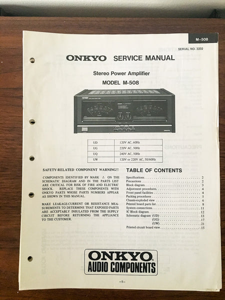 Onkyo M-508 Amplifier Service Manual *Original* #2