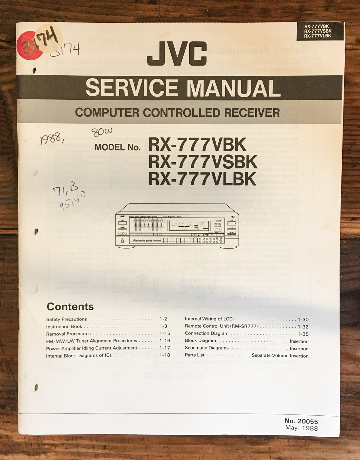 JVC RX-777 VBK VSBK VLBK Receiver Service Manual *Original*