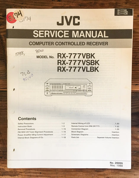 JVC RX-777 VBK VSBK VLBK Receiver Service Manual *Original*