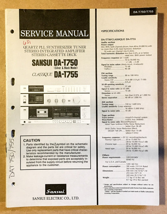 Sansui DA-T750 DA-T755 Stereo Tuner Amplifier Service Manual *Original*