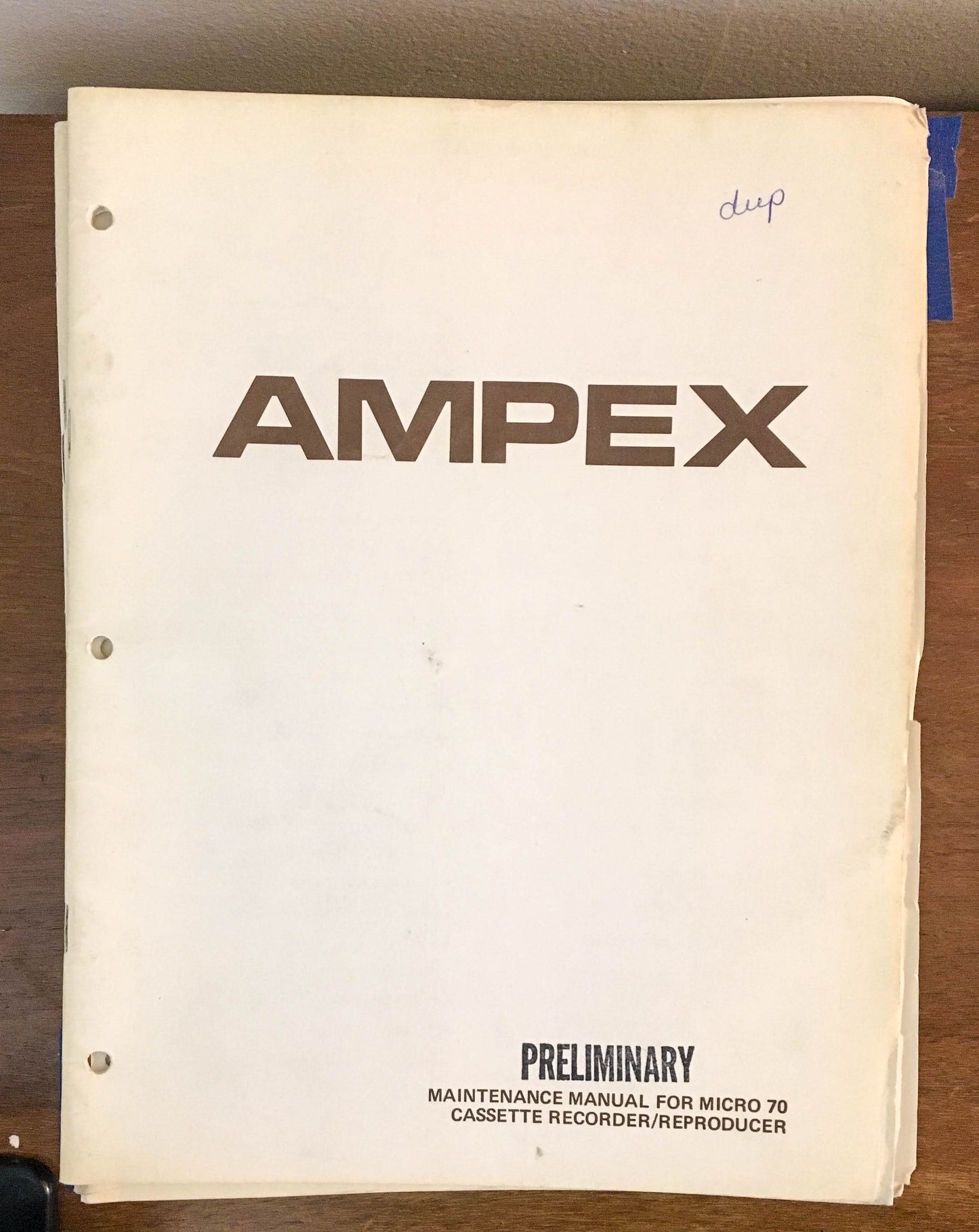 Ampex Micro 70 Cassette Player / Reocorder Service Manual *Original* 1