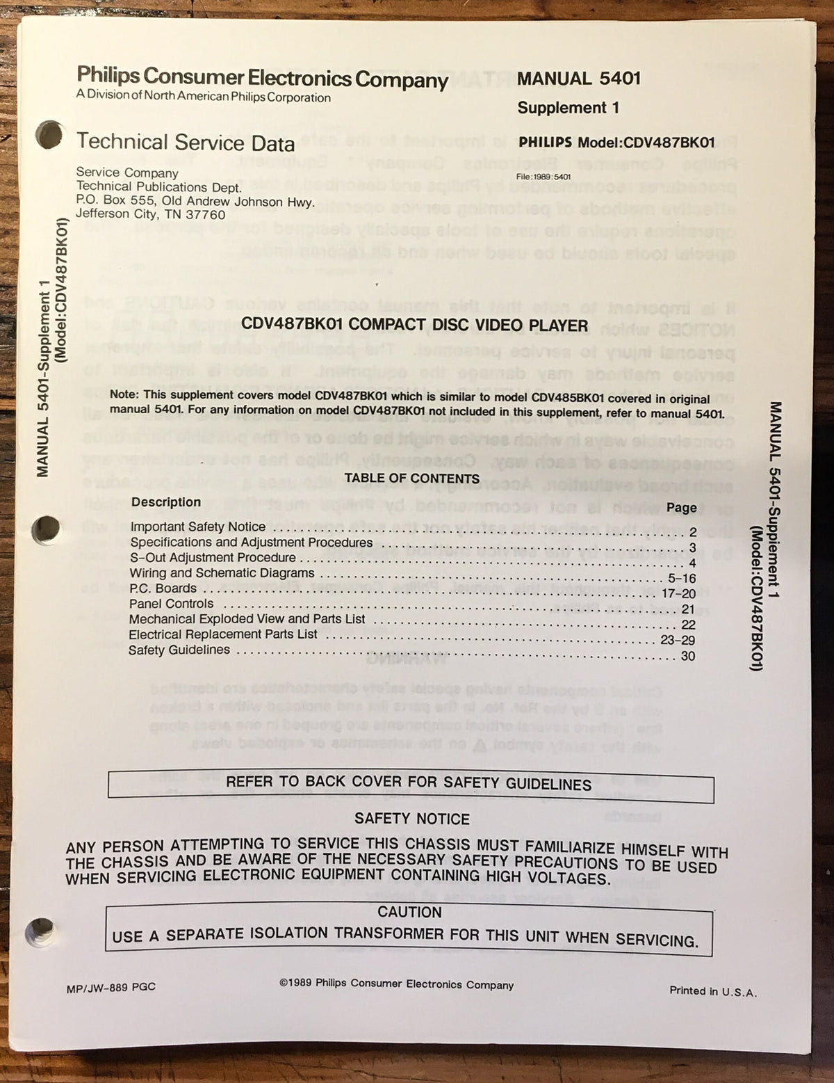 Philips CDV-487 CDV487 CDV Player  Service Manual *Original*