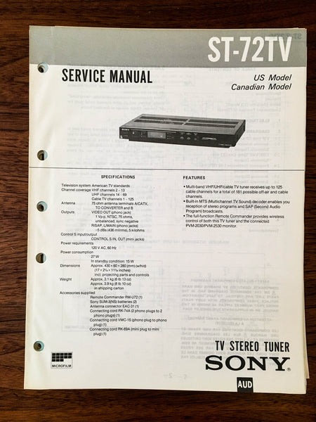 Sony ST-72TV TUNER Service Manual *Original*