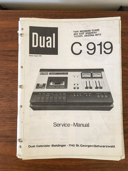 Dual C 919 Cassette Service Manual *Original*