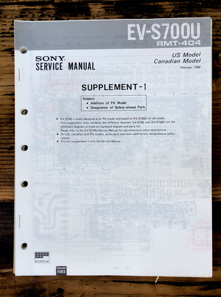 Sony EV-S700U Video 8 VCR Supp. Service Manual *Original*