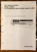 HK Harman Kardon TD-292 TD-292 Cassette Service Manual *Original*