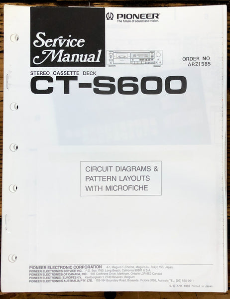 Pioneer CT-S600 Cassette Service Manual *Original*