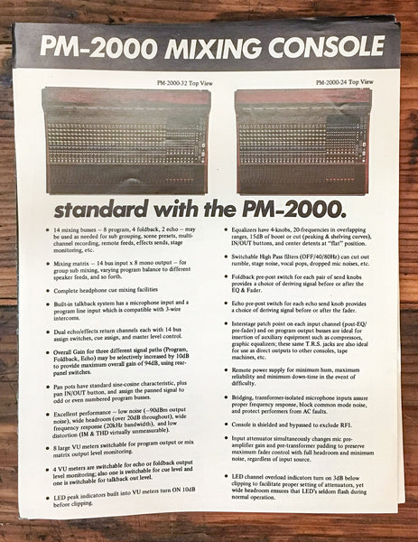 Yamaha PM-2000 Mixing Console  Dealer Sheet *Original*