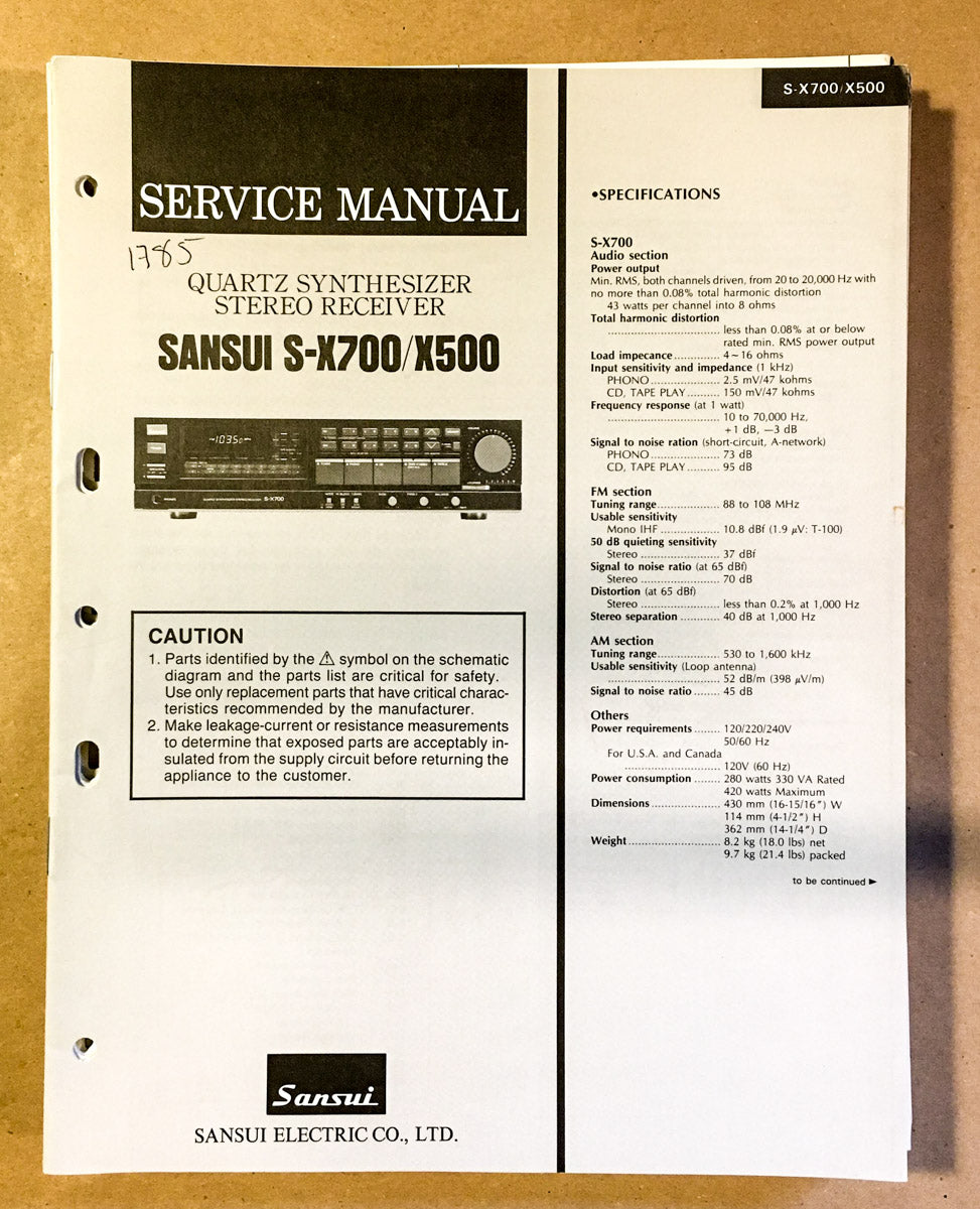 Sansui  S-X700 S-X500 Receiver Service Manual *Original*