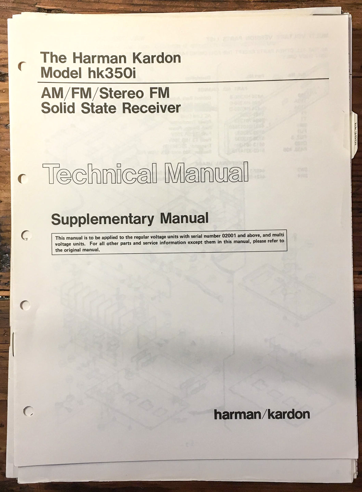 Harman Kardon HK350i HK 350i  Service Manual Supple. *Original*
