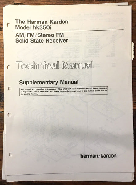 Harman Kardon HK350i HK 350i  Service Manual Supple. *Original*