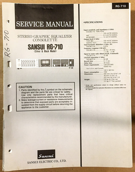 Sansui SE-710 Equalizer  Service Manual *Original*