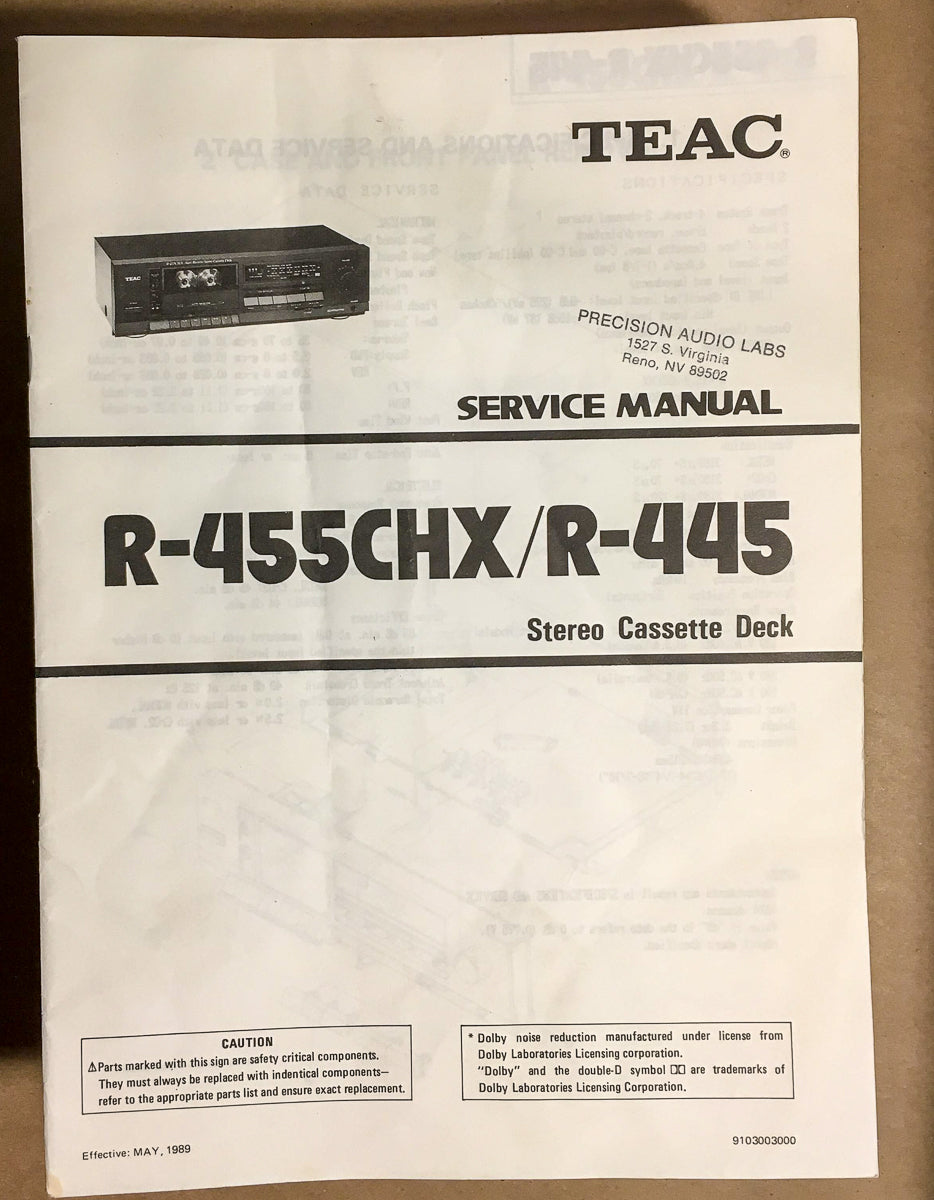 Teac R-455CHX R-445 Cassette Service Manual *Original*