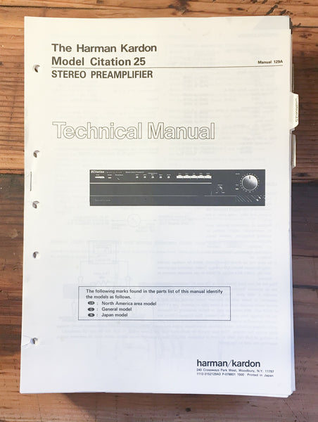 Harman Kardon HK Citation 25 Preamp / Preamplifier Service Manual *Original*