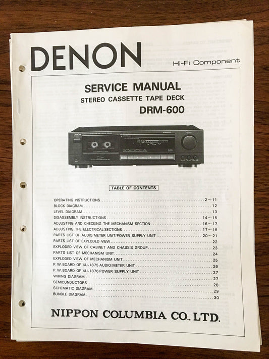Denon DRM-600 Cassette Tape Service Manual *Original*