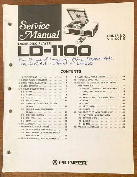 Pioneer LD-1100 Laser Disc LaserVision  Service Manual *Original*