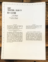 Sony KV-1370R TV  Fold Out Schematic *Original*