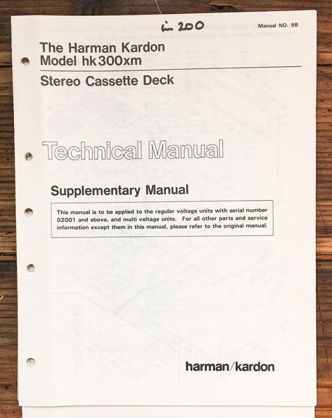Harman Kardon HK300XM HK-300XM Cassette  Suppl. Service Manual *Original*
