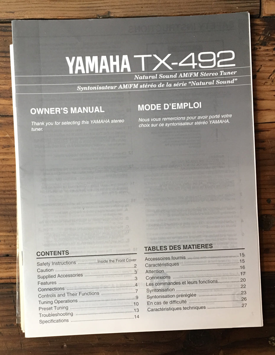 Yamaha TX-492 Tuner Owner / User Manual *Original*