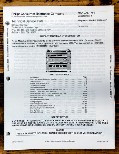 Magnavox AH808 AH808/57 Stereo Sup. Service Manual *Original*
