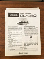 Pioneer PL-990 Record Player / Turntable Owners Manual *Original*